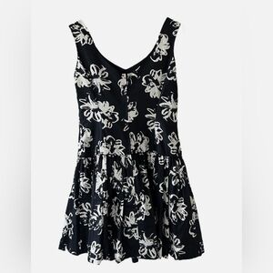 Vintage Laura Ashley tule cocktail dress 100% cotton navy blue painterly white